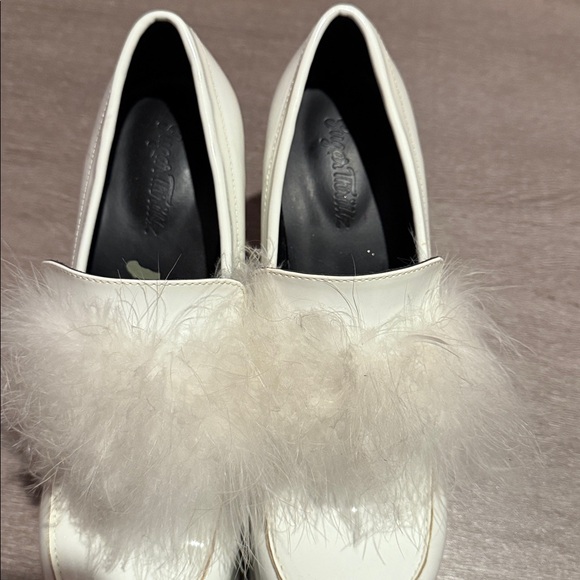 White Platform Loafers w. Maribou - Picture 2 of 4
